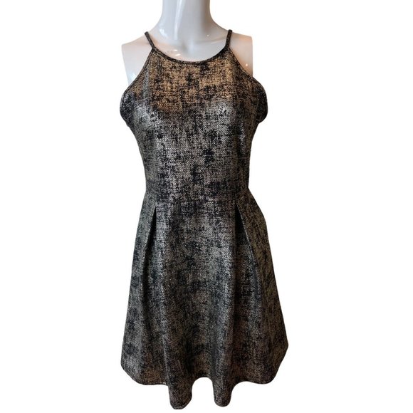 Soprano Womens Metallic Fit & Flare Mini Dress Spaghetti Strap Gray Black Size L - Picture 2 of 7